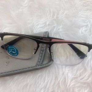 A New Day Women's Oval Blue Light Filtering Reading Glasses W/Soft Case +200